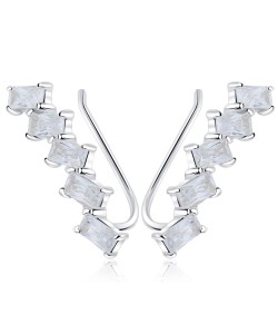 Five Crystal Rectangle Shaped Silver Earrings EL-3580